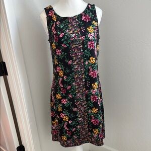 WHBM Floral Sleeveless Dress - Black with Multicolor Flowers NWOT